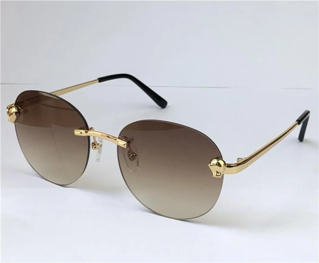 Nuevas gafas de sol de moda Men marco retro redondo 0028 Gafas de animales de metal sin borde vintage de diseño