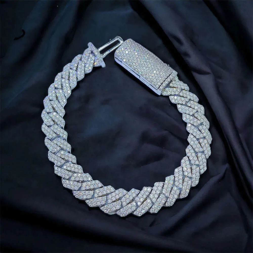 Wuzhou Hip Hop Buss Down Custom Cubaanse ketting 10 mm tik Iced Out Moissanite 925 Sterling Silver Link armband