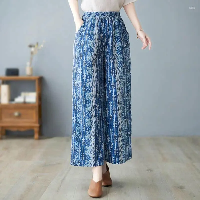 Frauenhose Frauen floral bedruckt lose lässige baggy vintage sommer dünne koreanische Stil elastische taillierte Hosen weites Bein