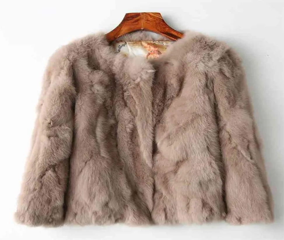 Genuine Full Pelt Fur Jacket Women039s Design Rabbit Coat Natural Wholeskin ONeck Fashion Slim Thin 2109103304730