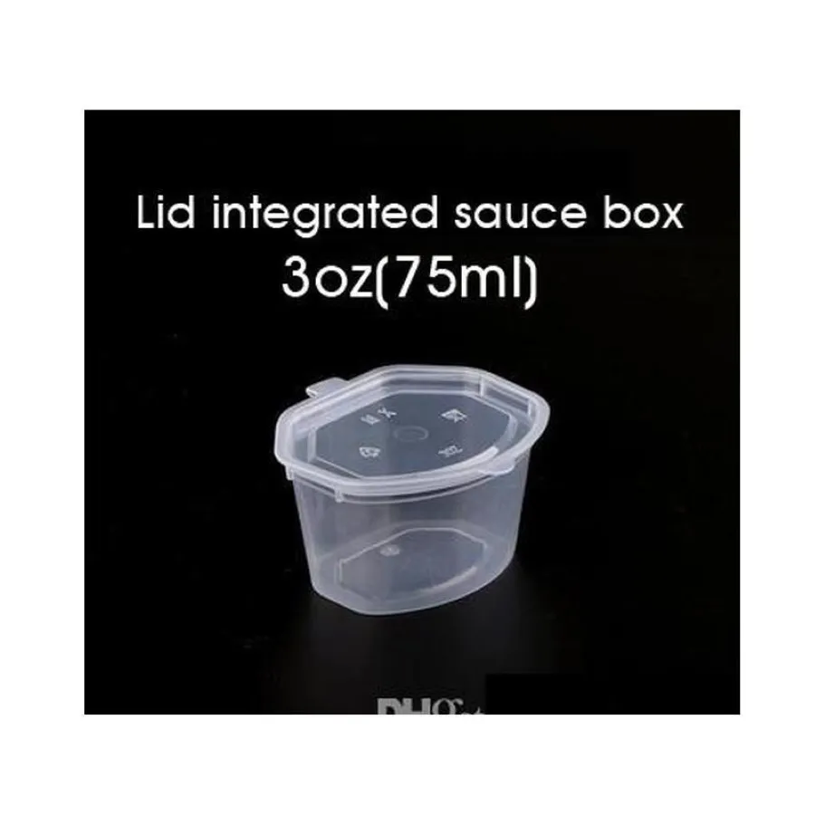 75 ml 3 oz tasses de sauce en plastique jetable avec assaisonnement de couvercle Boîte chutney boîte à emporter à emporter à emporter petite boîte de rangement 100pcs sntz1 297f
