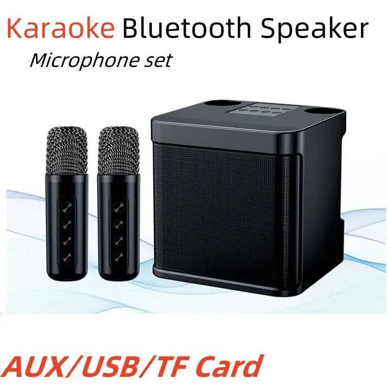 Tragbare Lautsprecher KD203 Karaoke -Maschine mit Dual -Mikrofonen ändern Sprachfunktionen tragbare Lautsprecher Studio Subwoofer Aux TF Card U Disk Play J240505