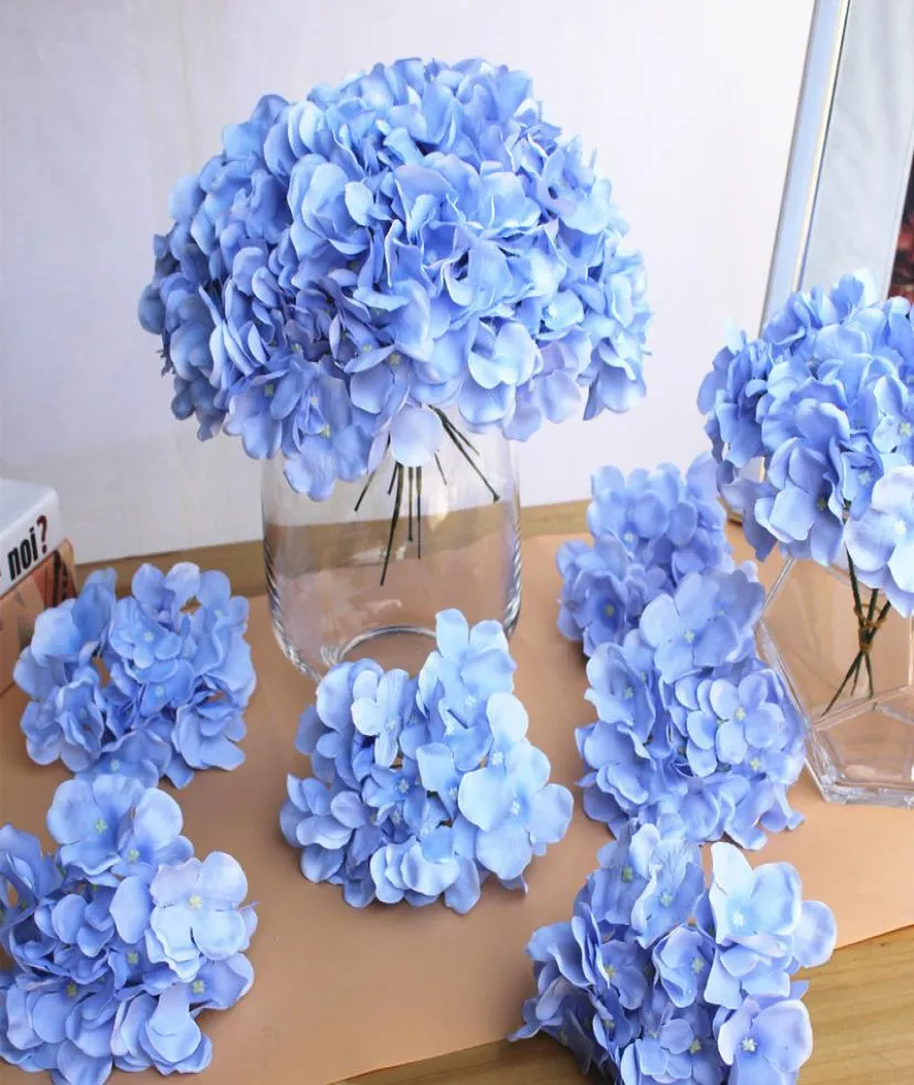 10pcslot luxe coloré en soie artificielle Hortensia Fleurs tête à la maison décoration bricolage de fleur de mariage mural accessoires 6466213