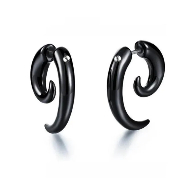 Stud Punk Black Spiral Earring For Men Women Hiphop Sieraden Brinco Masculino Kpop Kolczyki Accessoires Whole8504580