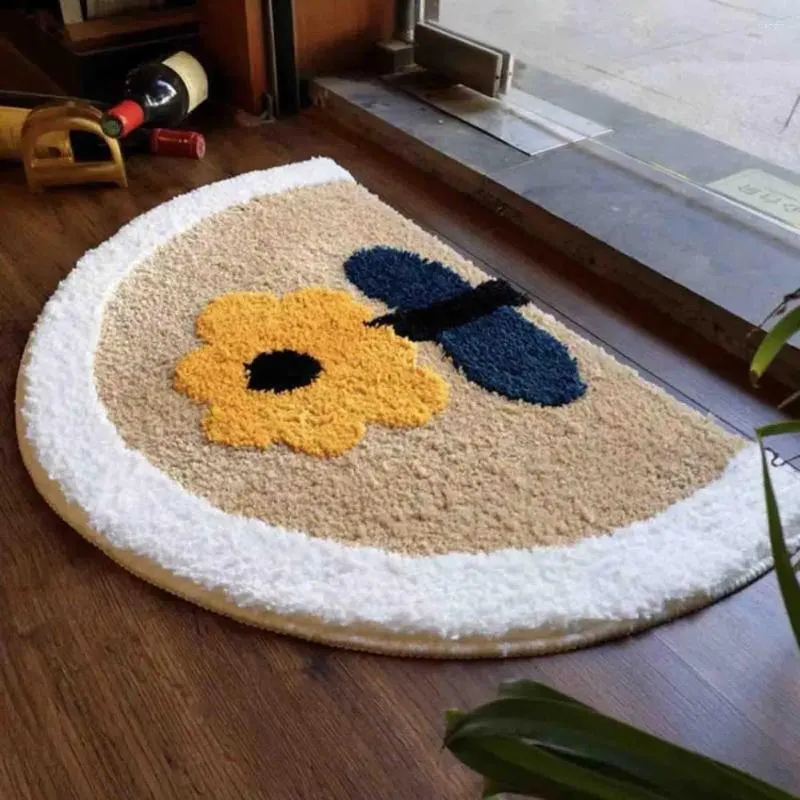 Carpets semi-cercle de sol de sol Boho Flower Cartoon Panda Pathea Absorption d'eau de porte épaisses Tapis de salle de bain antidérapante pour la douche Kitchen