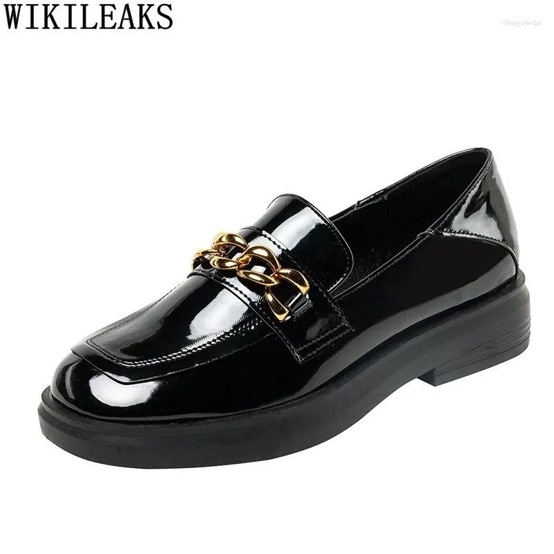 Casual Shoes Low Heels Loafers Women Oxford For Patent Leather Slip On Block Zapatos