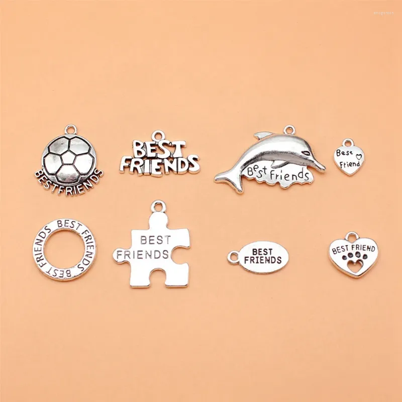 Ciondoli 8pcs/lotto Antique Silver Color Friendship Friends Collection per gioielli che fanno risultati