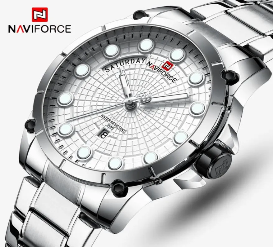 Nouvelles montres Men Brand de luxe Naviforce Men de sports Matches sportives étanches Quartz en acier complet Men039 Watch militaire Relogio masculino8960501