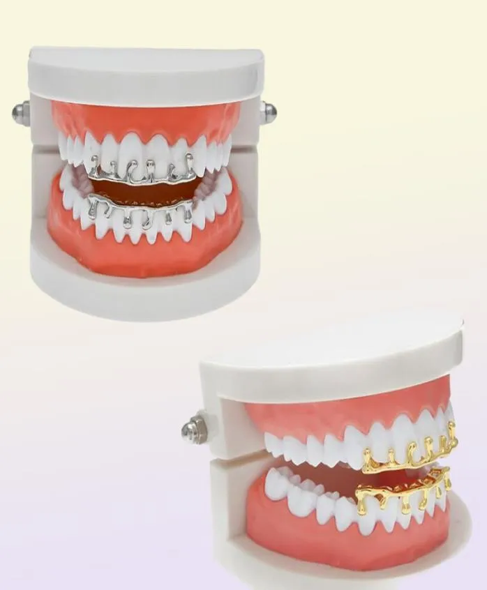 Fashion Hip Hop Lava Grillzs 18K Gold plaqué supérieur Vampire Dents Grillz Rock Punk Rappen ACCESSOIRES avec 2 moulage en silicium 2034792