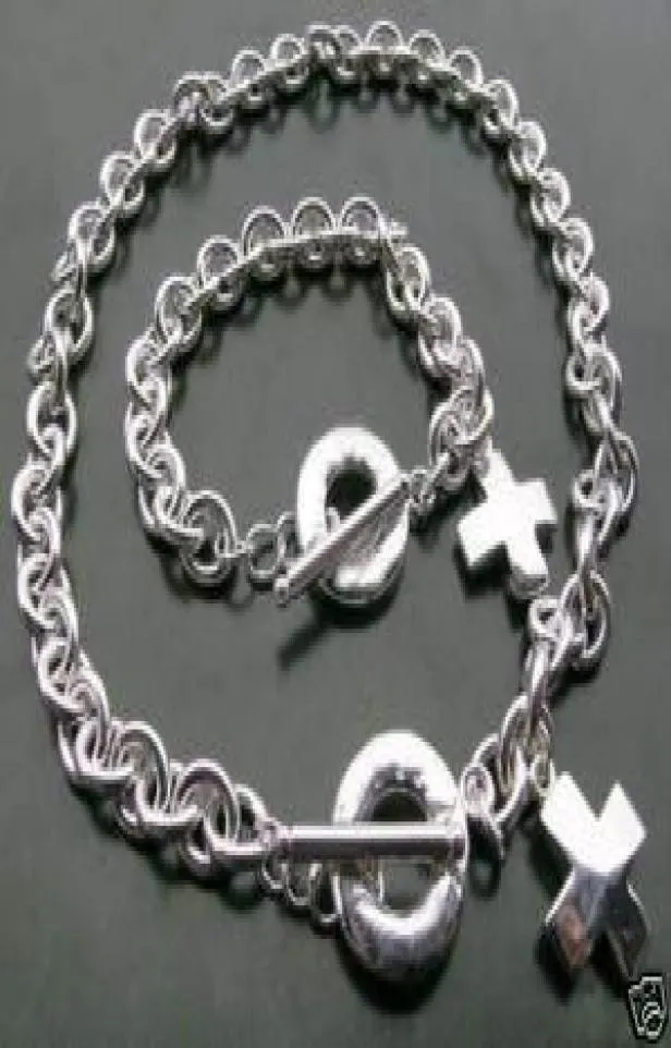 Whole Retail lowest Christmas gift 925 silver NecklaceBracelet set S1296575908