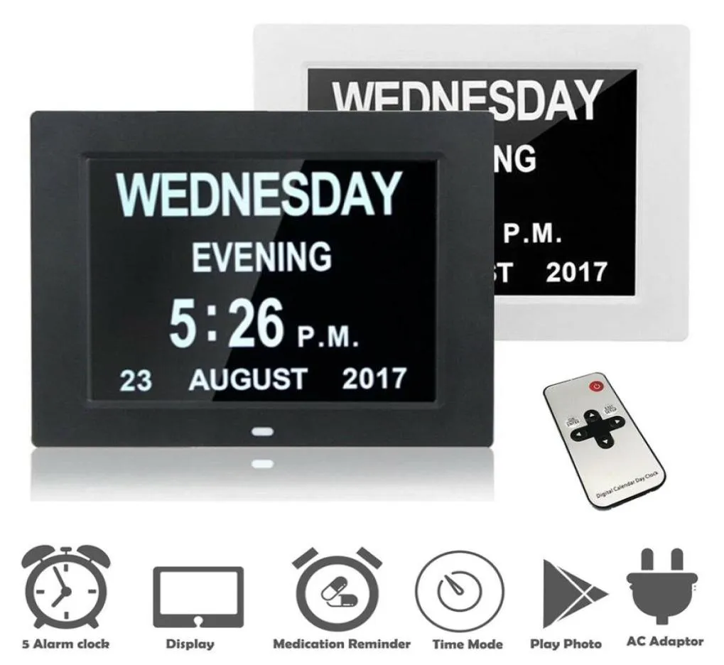 7 QUT 8 Språk Digital Day Clock LED Kalender DayWeekmonthyear Electronic Alarm Clock för nedsatt vision People Home DEC1263974