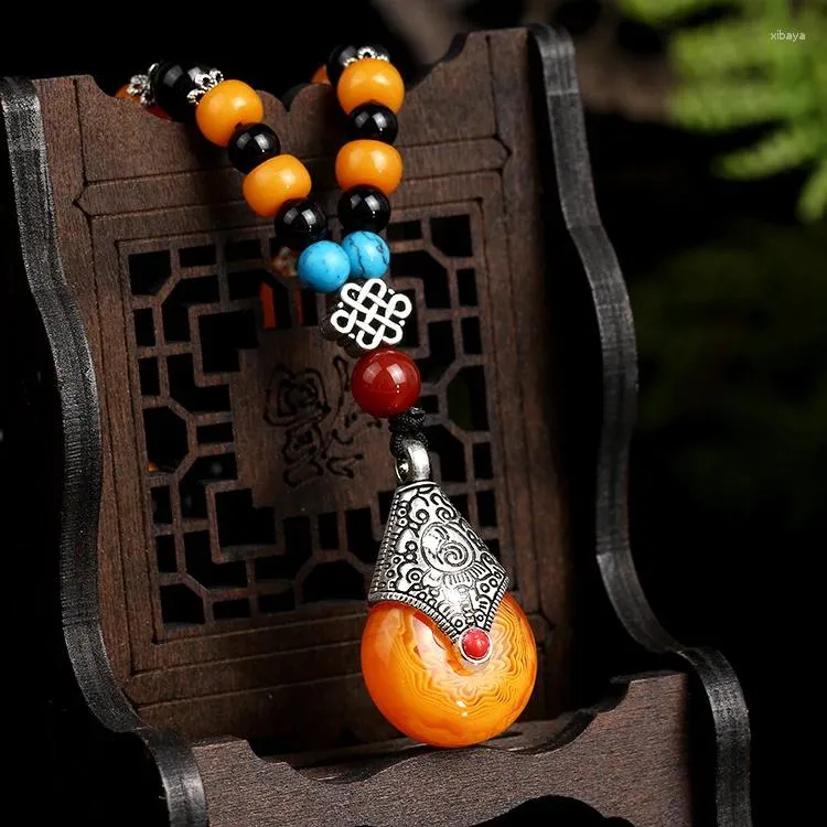 Decoratieve beeldjes Superb Tibetaanse vintage mode calaite ketting bijenwas hanger inleg zilveren amulet hangen
