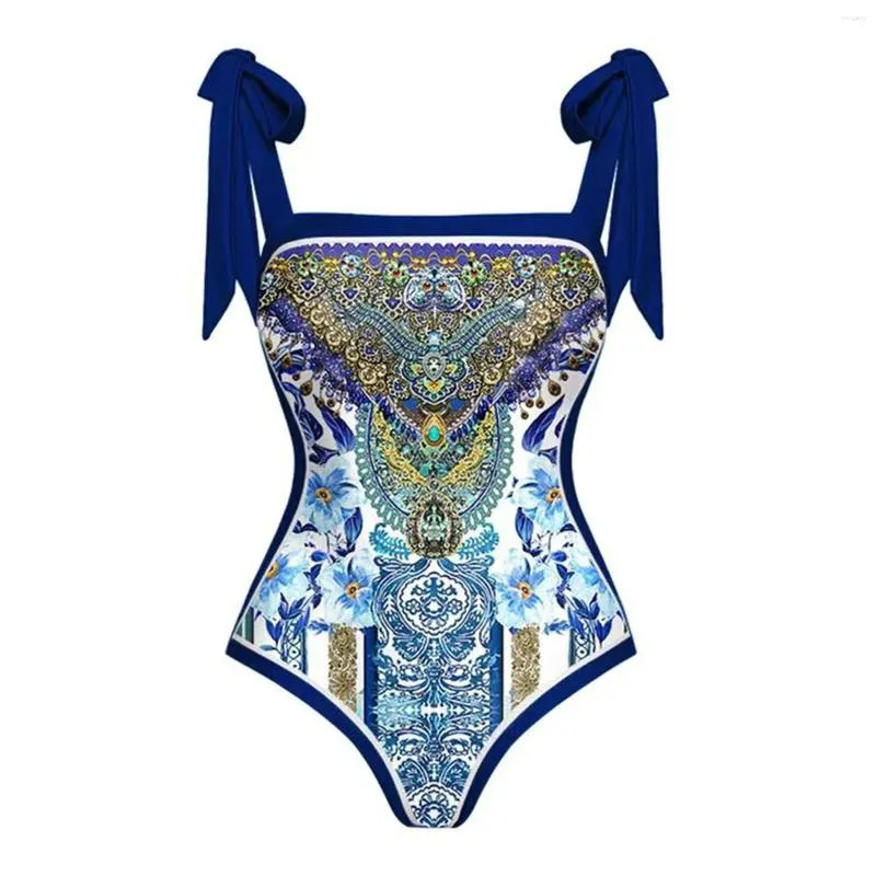 Fashion de maillot de bain pour femmes Double face rétro de maillot de bain de reliure imprimée en bas de bikini bleu