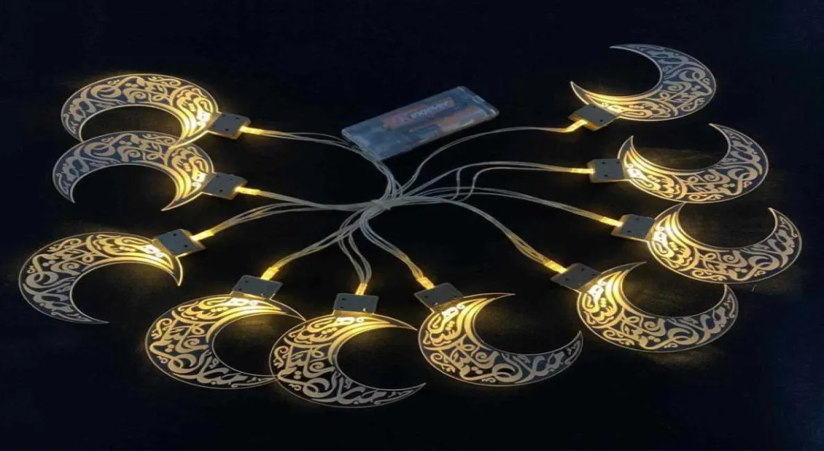 10 LED Ramadan String Eid Mubarak Moon Moon Battered Battered Powered Fair Fairy String Home Decor HHA35343690525