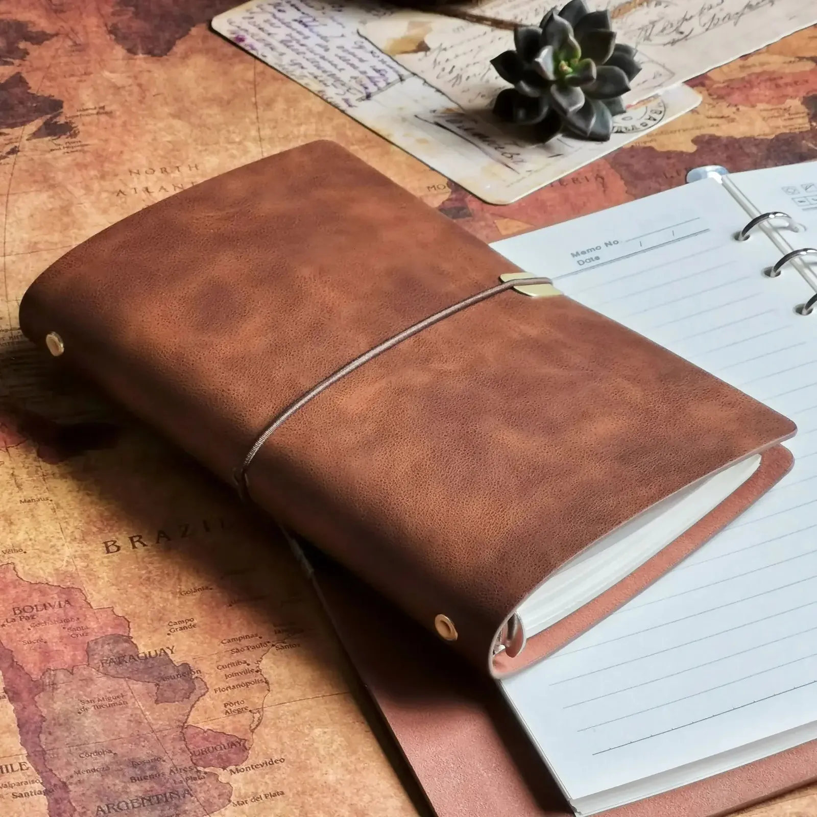 A5A6 Retro Bandage Notebook A6 Soft Faux Leather Loose Lose Imitation Diary Blanki Kraft Paper Journal 240428