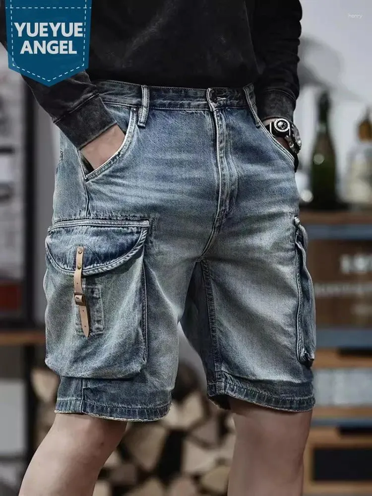 Jeans masculin vintage mens high street big poches big poches cargo shorts denim classiques conception du genou d'été pantalon hommes hétéro