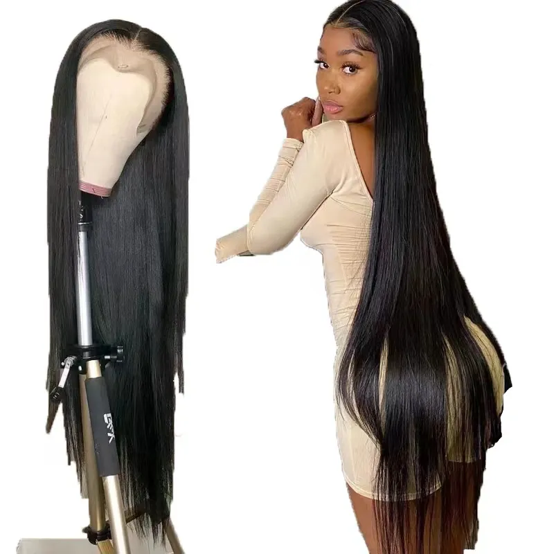 Haute qualité 32 pouces Centre séparés longs perruques chaudes chaudes cheveux noirs pour femmes noires en gros de l'Europe Amérique en dentelle de la mode