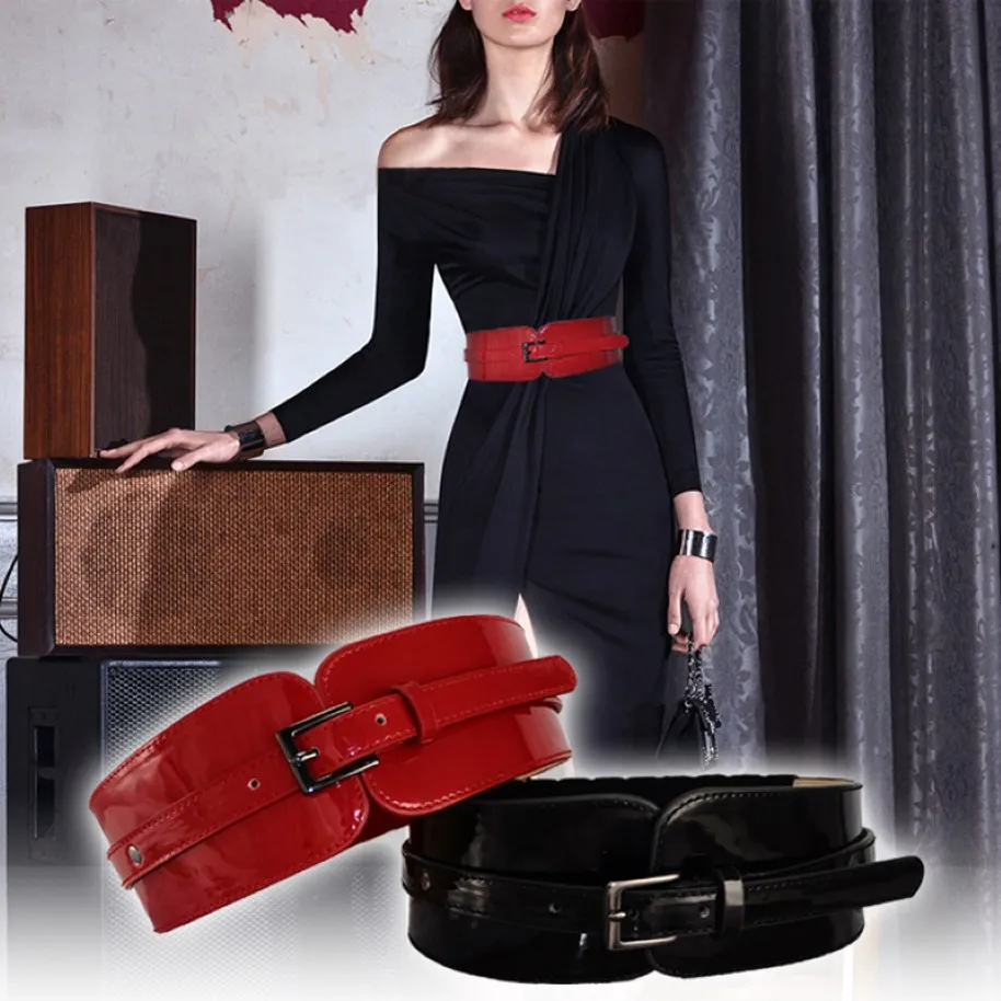 2022 Classic Luxury Dames Casual Wide Patent Leather Belt Designer Nieuwe Fashion Ladies Lente en Summer Tirly Shirt Black Red GI 305Z