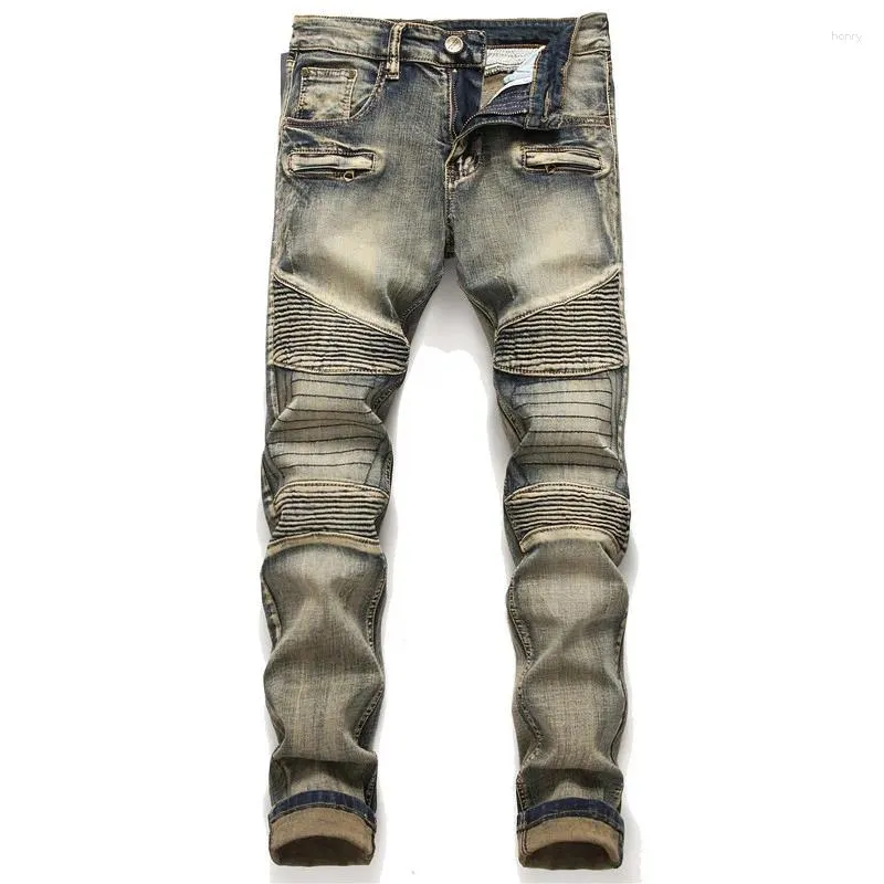 Jeans masculin 2024 rétro couleur moto couture couture de rue couture à la mode pantalon à crayon extensible mince mince skinny