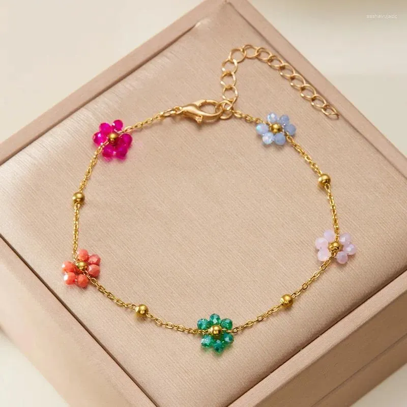Pulseiras de charme Design Projeto de pulseira de flor de cristal colorida para mulheres minimalistas amor doce amor coração cereja banquete de jóias presente