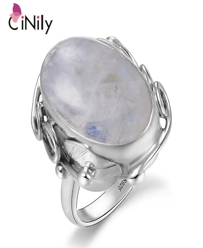 Kinily Natural Moonstone Pierścienie dla mężczyzn Women039s Srebrna biżuteria z dużymi kamieniami Owalne Klejnoty Prezenty Rozmiar 6125464061