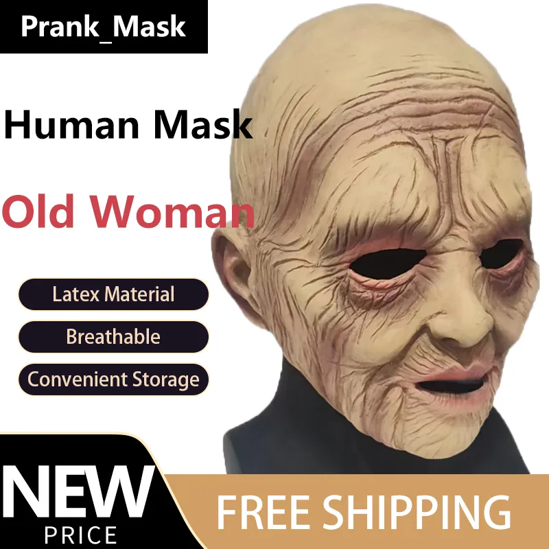 Old Woman Mask Halloween Kostüm kostenlos Versand Charakter Gesicht menschlicher Maske Cosplay Latex Maske lustige Requisiten Spielzeug Party Spielzeug Lieferungen Maske Geschenk