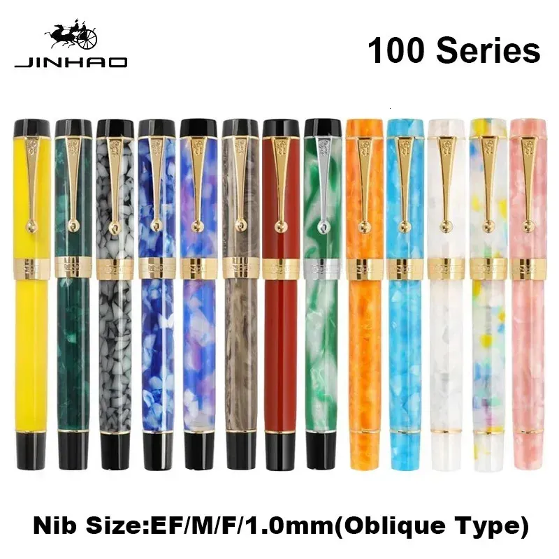 Jinhao 100 Fountain Pen Transparent Couleur Résine Pens de luxe M / F / EF / 1,0 mm Extra Fine Nib Office School fournit des fournitures de papeterie 240425