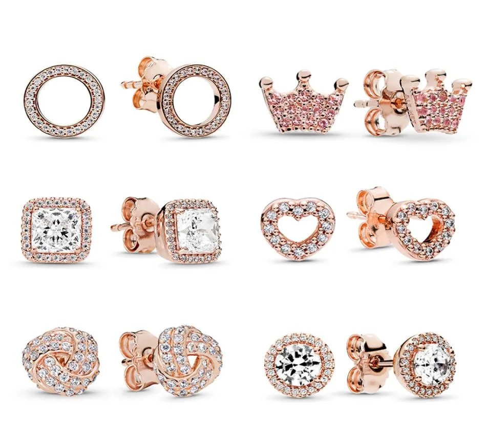 Popular de alta calidad 925 Pendientes de oro rosa de plata esterlina Mujeres Crown Love Barring Jewelry Jewelry Accesorios de joyería4152296