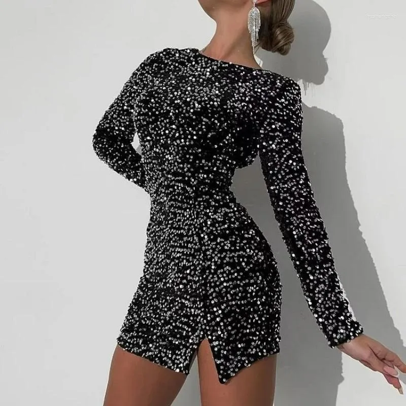 princess polly baby blue dress Marienne Black Velvet Sequin Long Sleeve Mini Dress - US 6