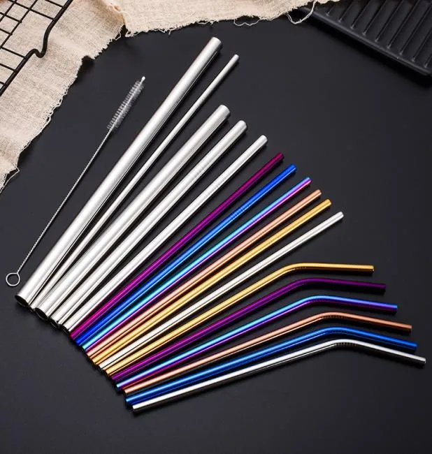 304 Stainless Steel Straw Creative Color Straight Tube Elbow Set Milk Tea Beverage Cocktail Straw Cleaner Brush Bar Drinking Tool 7050720