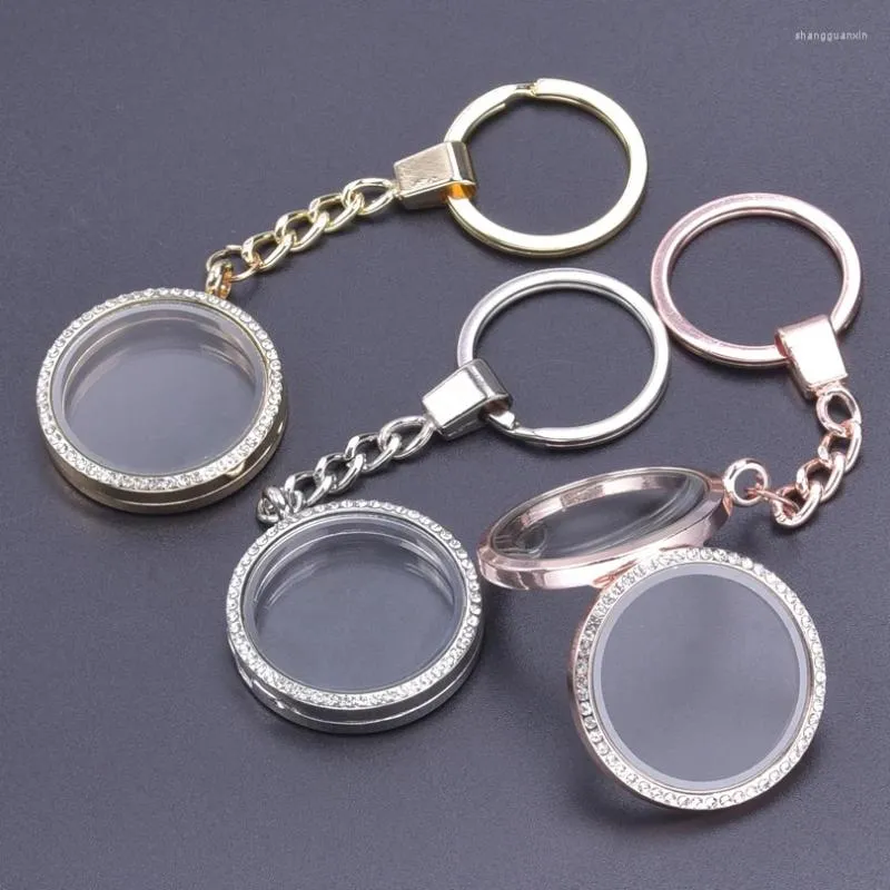 Keychains 10 stcs/perceel 35 mm ronde glazen geheugen medelang hanger Keychain voor vrouwen levende foto drijvende relicario charmes sleutelring sieraden