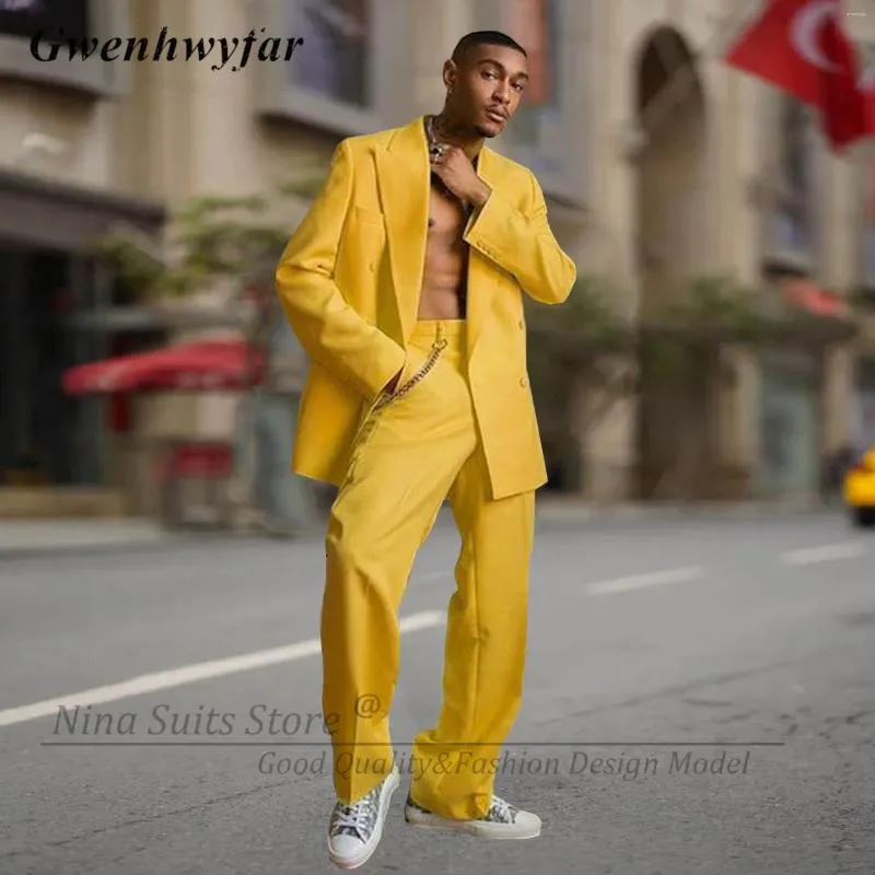 Мужские костюмы GN 2024 Случайные золотые мужчины Inlcude Double Breads Blazer High Design Pants Вечерние вечеринки Man Pearts 2 штуки