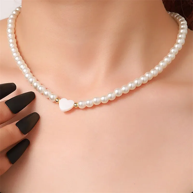 Trendy shell hart imitatie parels ketting vrouwen handgemaakt 6 mm stenen kralen voor sieraden cadeau 240429