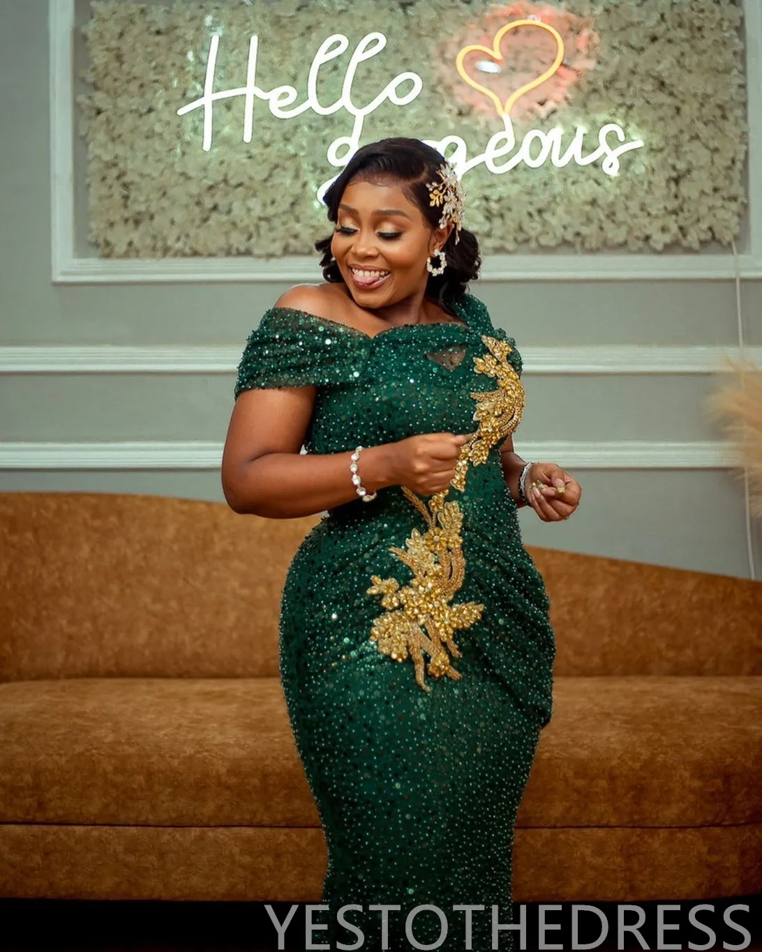 Plus Size Green Sheer Neck Green Sequin Prom Dress for Black Women - Elegant Beaded Sequin Lace Evening Gown for Birthday Party and Second Reception ( Emerald Sequin Prom Dress | Plus Size Sheer Neck Formal Evening Gown for  Women from Dhgate Prom Dresses - price 160.17
