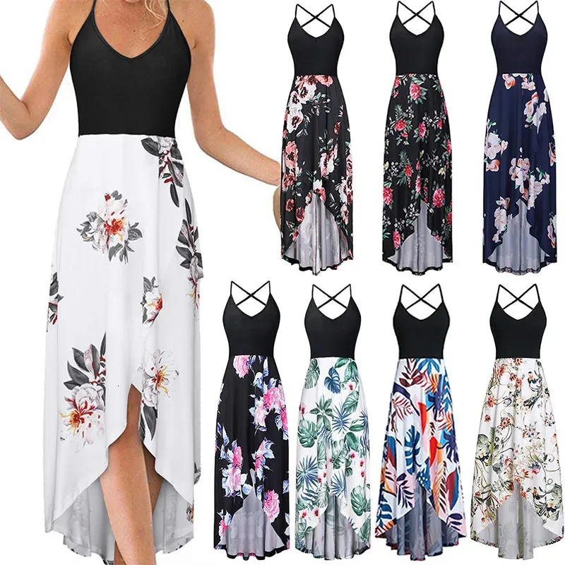 Casual Printed Summer Long Dresses For Women Elegant Pretty Slim Womens Sexy Backless Vintage Female Clothing 240426