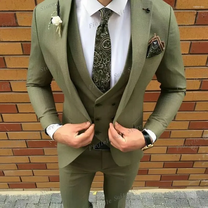 Herrenanzüge Armee Green Men Business Anzug Groom Groomsman Prom Party Hochzeit formelle Anlässe Smoking 3 -teilige Set Jacke Weste Hosen