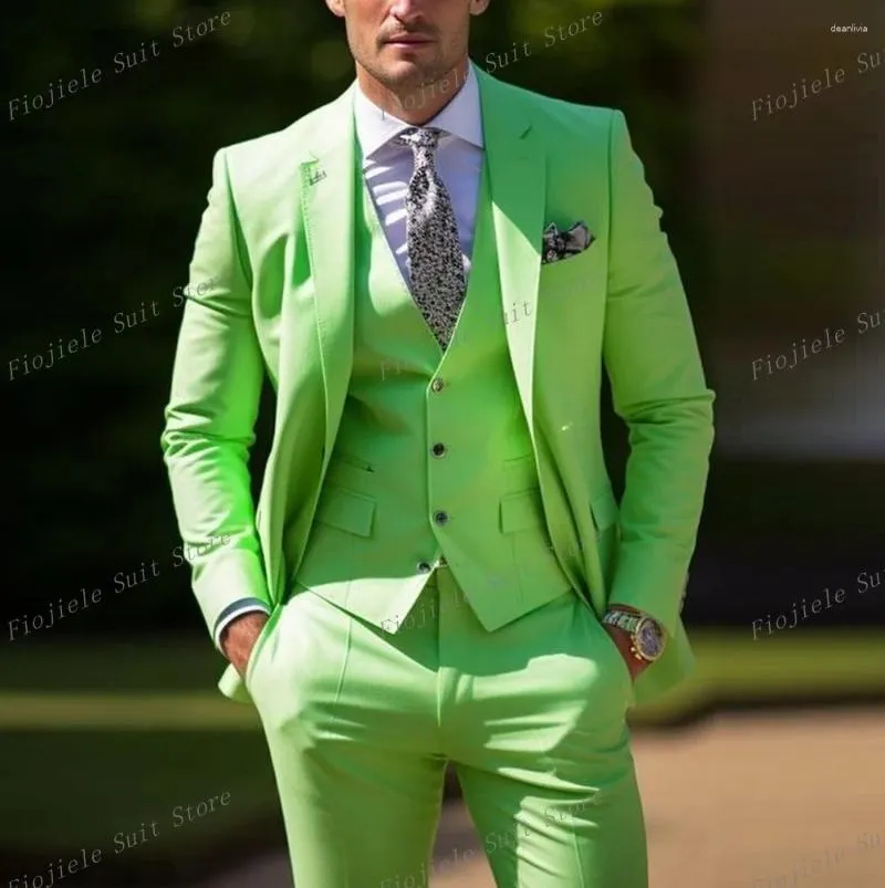 Ternos masculinos homens verdes claros negócios formal baile casual traje noivo smokings tuxedos festas de casamento masculino 3 peças cápsulas de colete blazer
