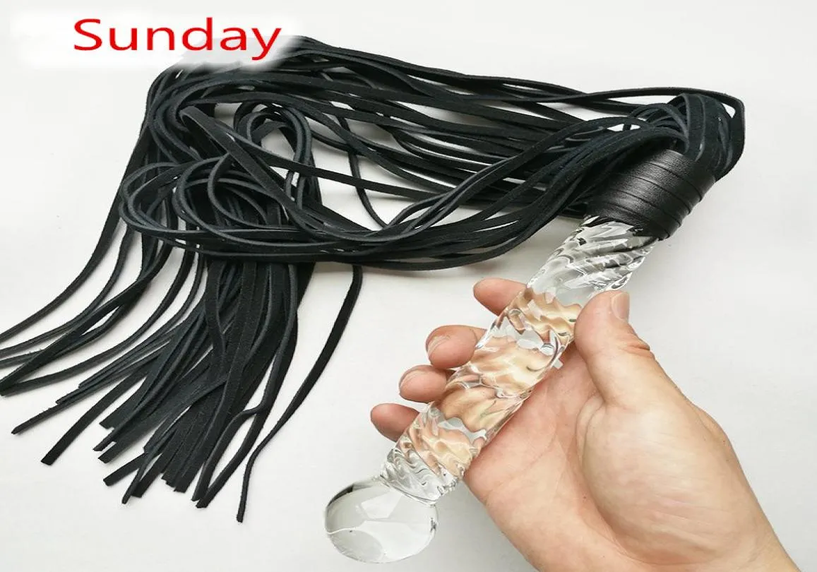 Echte Lederpeitsche 22 cm Glasdildo Anal Plug Flogger Spanking Bondage Slave Fetisch Sex Toys Paare Erwachsene Game2311565