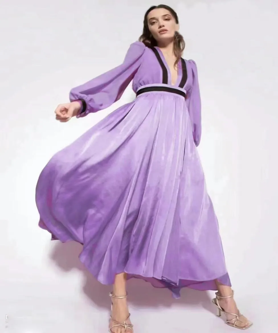 Robe Milan 2023 Spring Summer Lantern Gleeve V Neck Fashion Designer Robes Brand Même robe de style 0110-12210449