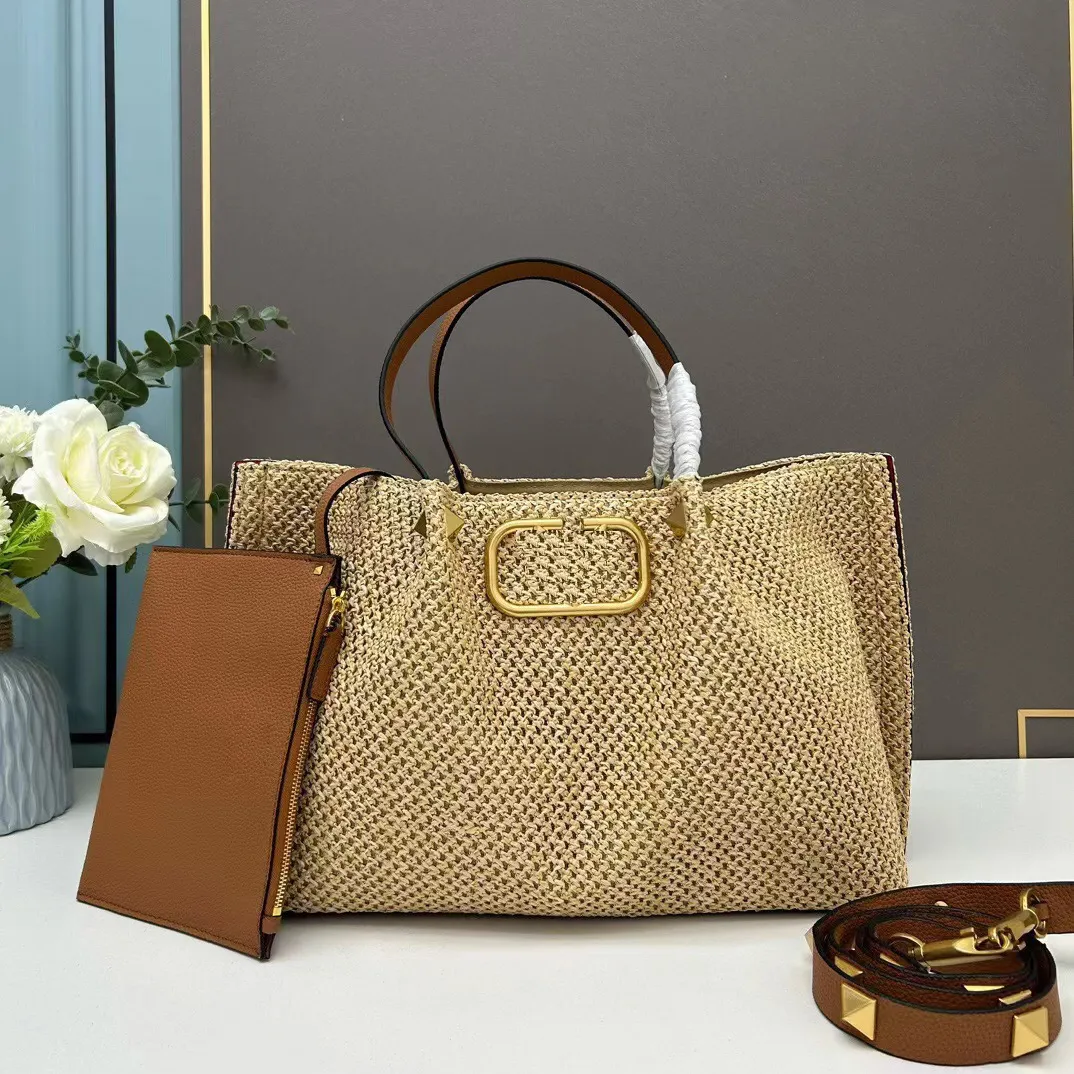 8A Designer Tote Strandzakken Straw Raffia's Crossbody Tas Dames Luxe emmer schouderbreien Beige Verzending Luxe letters Vintage Tassen Handtassen Twee maat