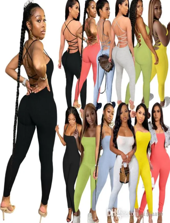 2022 Designer Womens Jumpsuits Sportswear Sexy Thread Verband Backless Rompers Mode Skinny BodySuit Clubwear9337915
