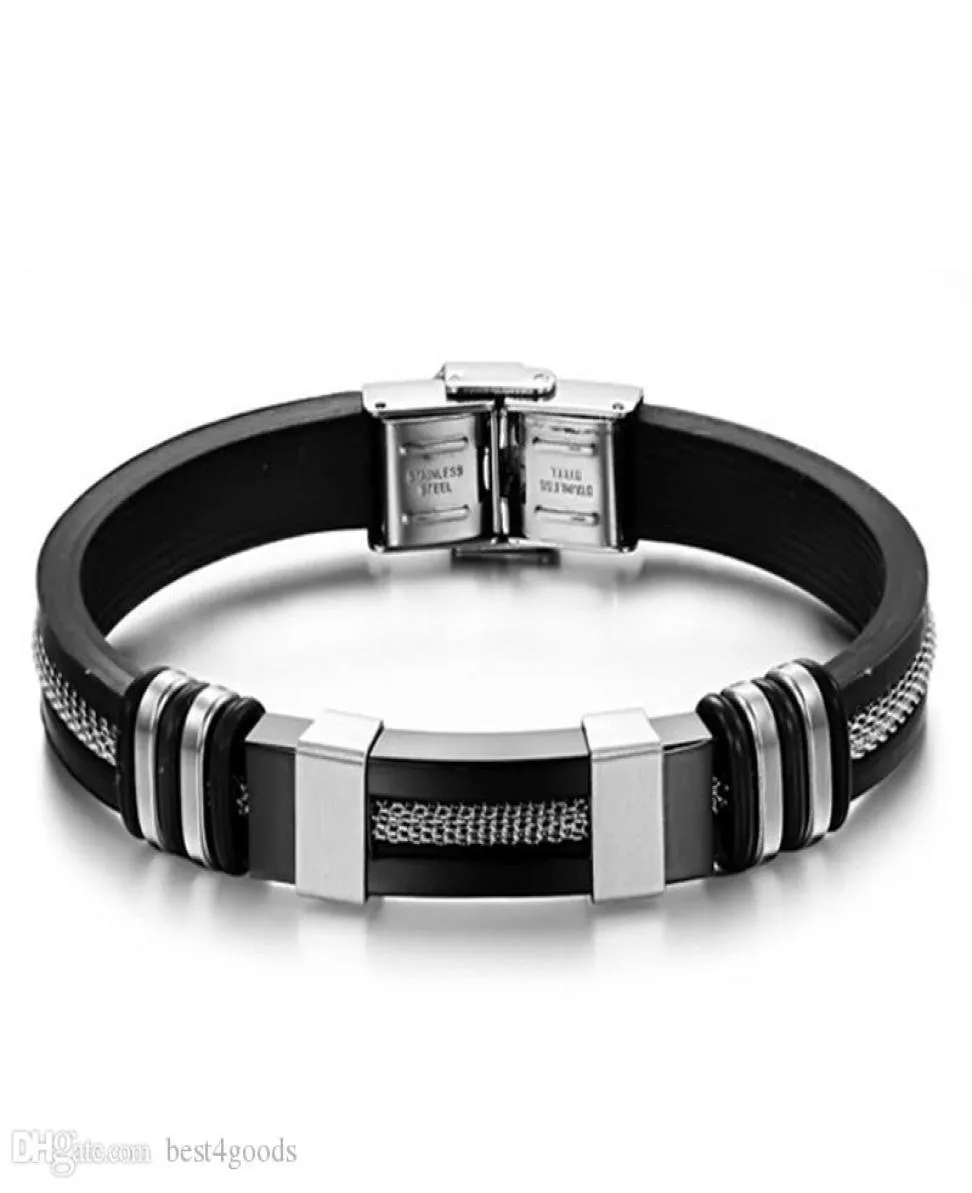 Herenarmbanden Zwarte roestvrijstalen siliconenarmbanden Braw Bracelet Mannelijke armband voor mannen Sieraden Zilver Rose Gold Color6415400