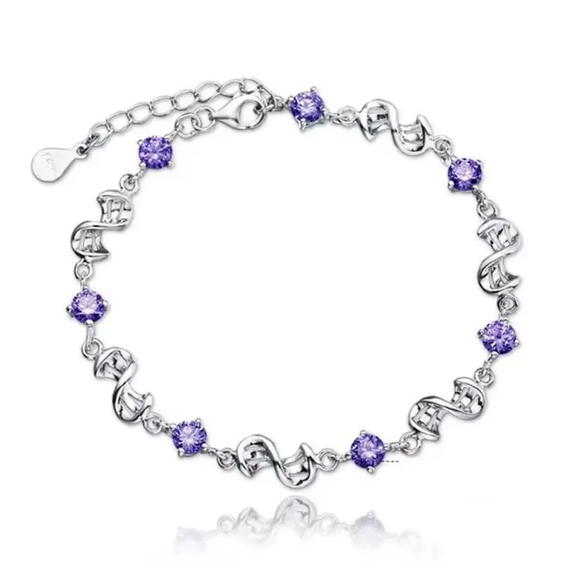 Chaîne JewelryTop Store 925 Bracelet en argent sterling bijoux de bijoux en forme de mariage violet blanc en forme de zircone cubique 17cm + 4cm H240504
