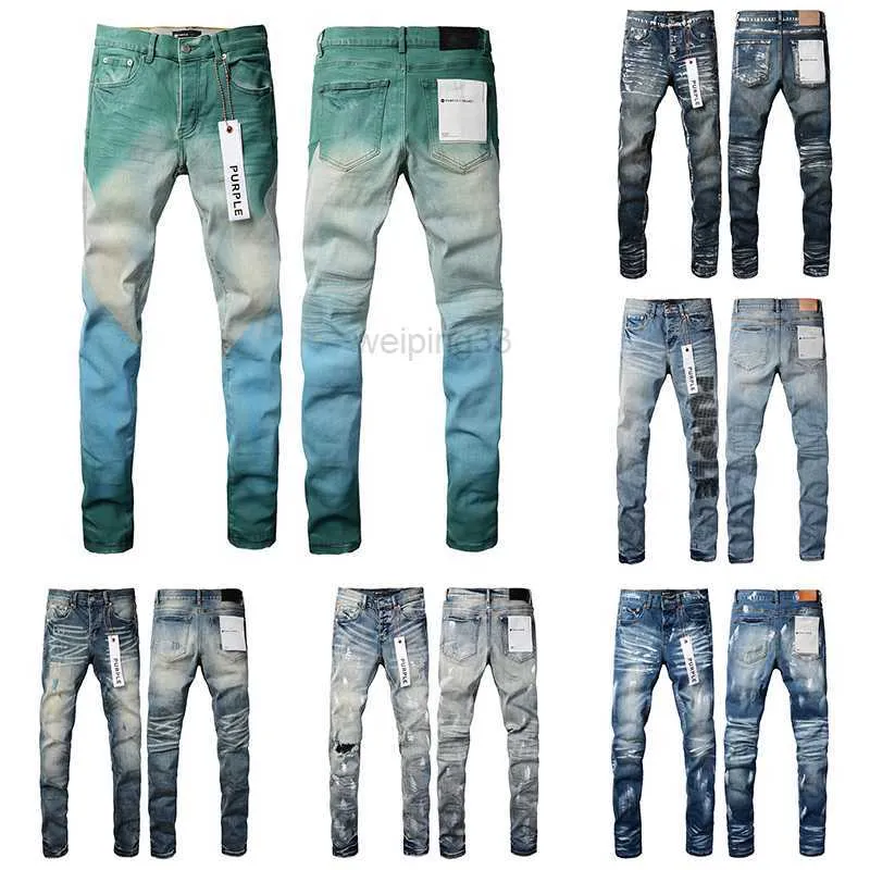 Mäns jeans Ny kvalitet Mens Purple Designer Distressed Ripped Denim Cargo For Men High Street Fashion Jeans5737