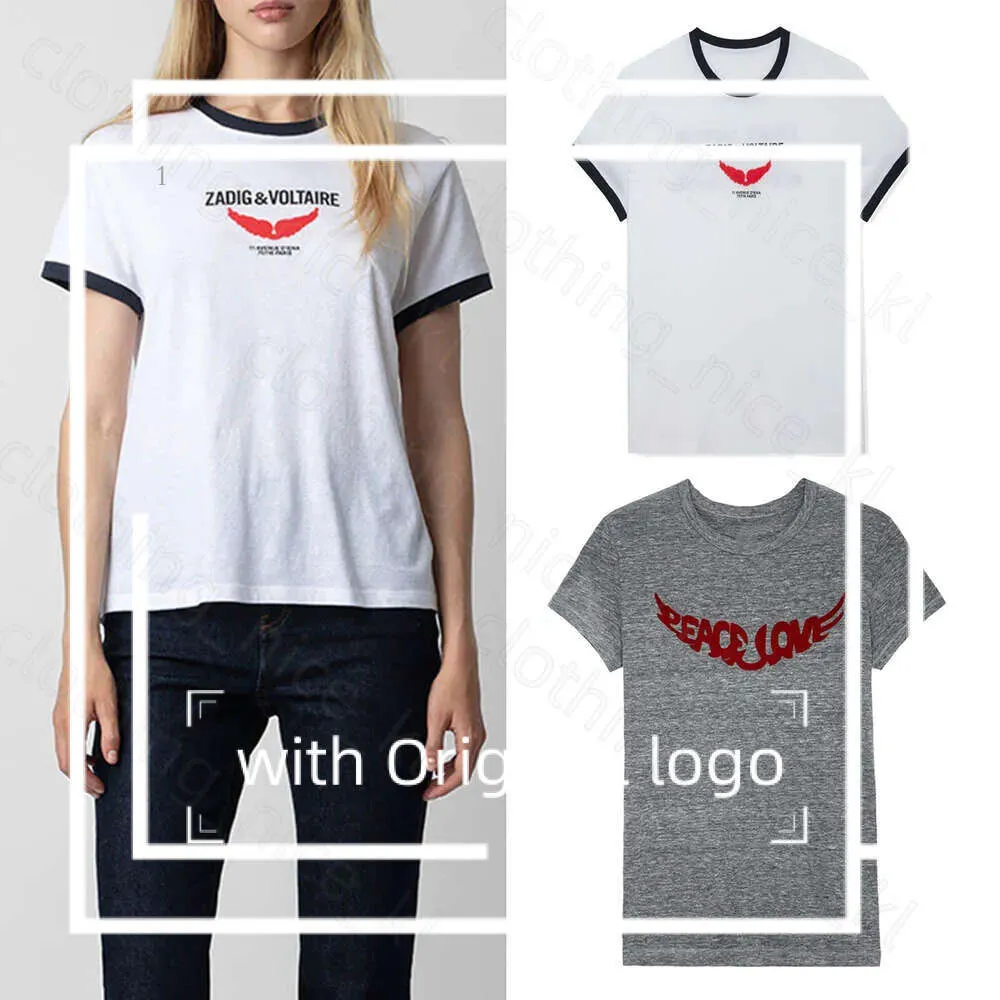 Maglietta Zadig Voltaire 24ss Designer T-Shirt Cotton Cotton Nuovo Zadigs Top Front Red Little Wing Letter Stampa contrastante Donne Short Maniche 378