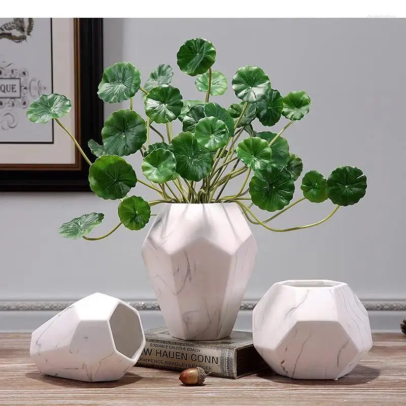 Vasos Vasos de cerâmica Geometria de marmoreado Furro de artesanato Móveis de artesanato moderno Casamento de decoração doméstica para flores