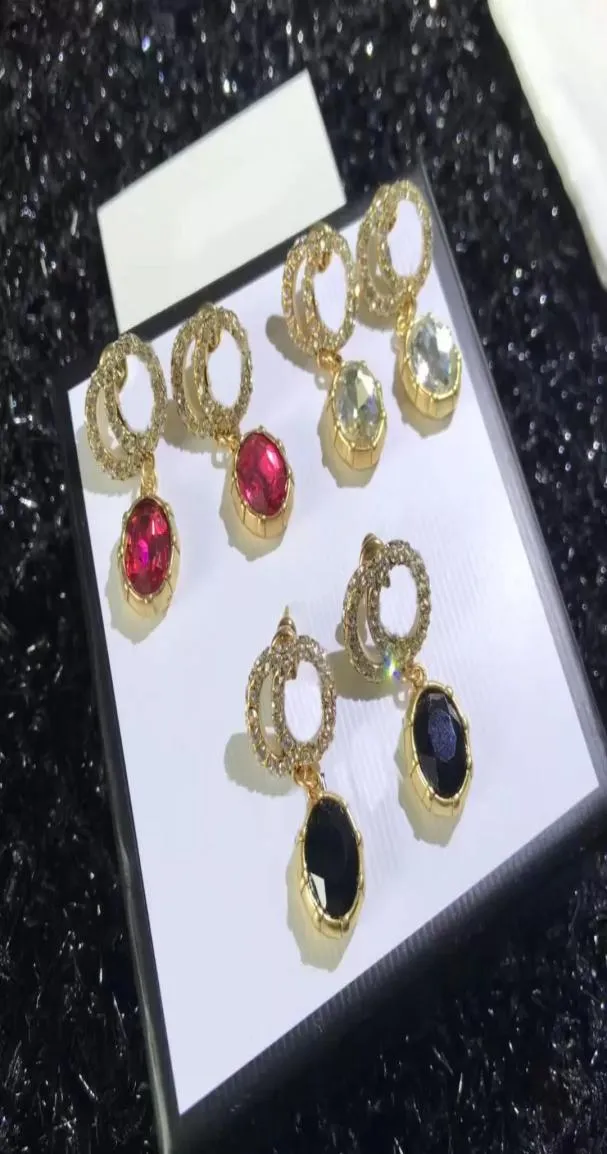 Женщины -дизайнеры Серьги с полной алмазом двойной буквы драгоценного камня подвеска, инкрустированной цветной хрустальной каменной серьгой свадьбы p3175993