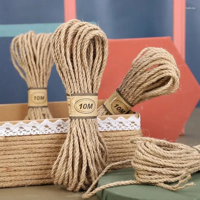 Decoración de la fiesta 10 metros 0.3 cm Retro Hecho a mano Tocado Fino Jute Grueso Encuadernación para regalos de cinturón Suministros de empaquetado de flores Artesanía de bricolaje