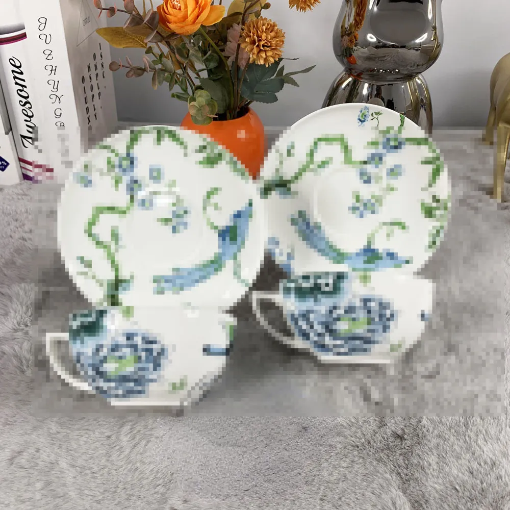 Designer Cups and Saucers Set England Wedg Jade Phoenix Afternoon Tea Set Gift Boxes Coffee Flower Tea Cup