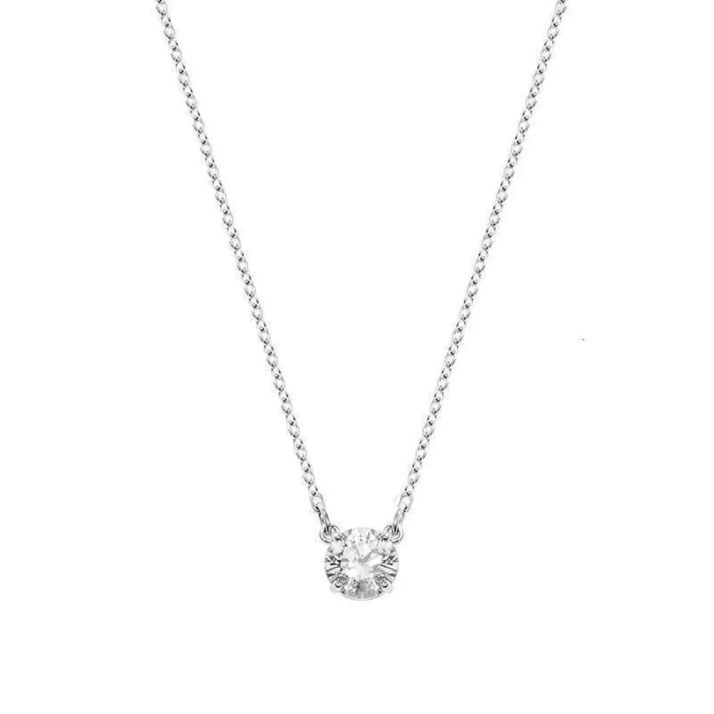 Sans cou pour la femme Swarovskis Bijoux correspondant à argent rond Single Diamond Collier femelle Swarovski Element Crystal Clavicle Chain Femme